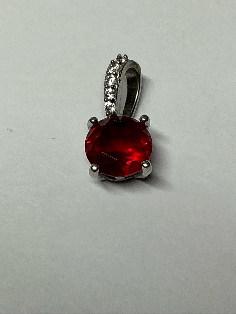 Sterling Silver Red Crystal Solitaire Pendant with Accent Stones
